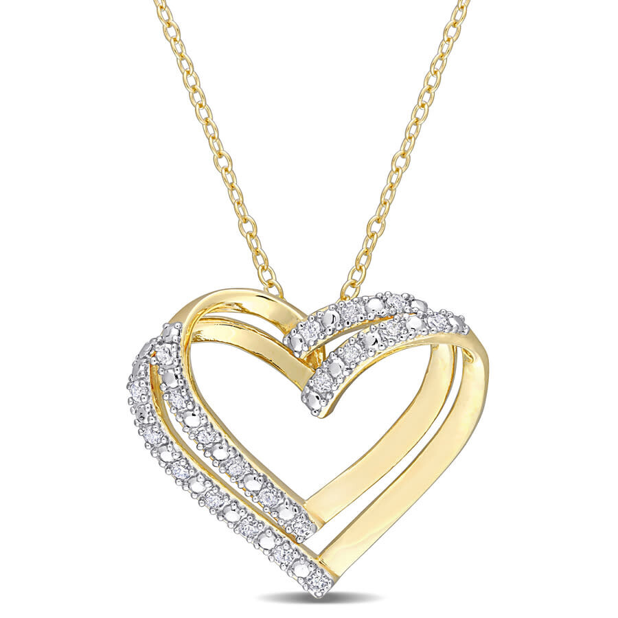 Amour 1/5 Ct Tw Diamond Open Heart Pendant With Chain In Yellow Plated Sterling Silver In Yellow
