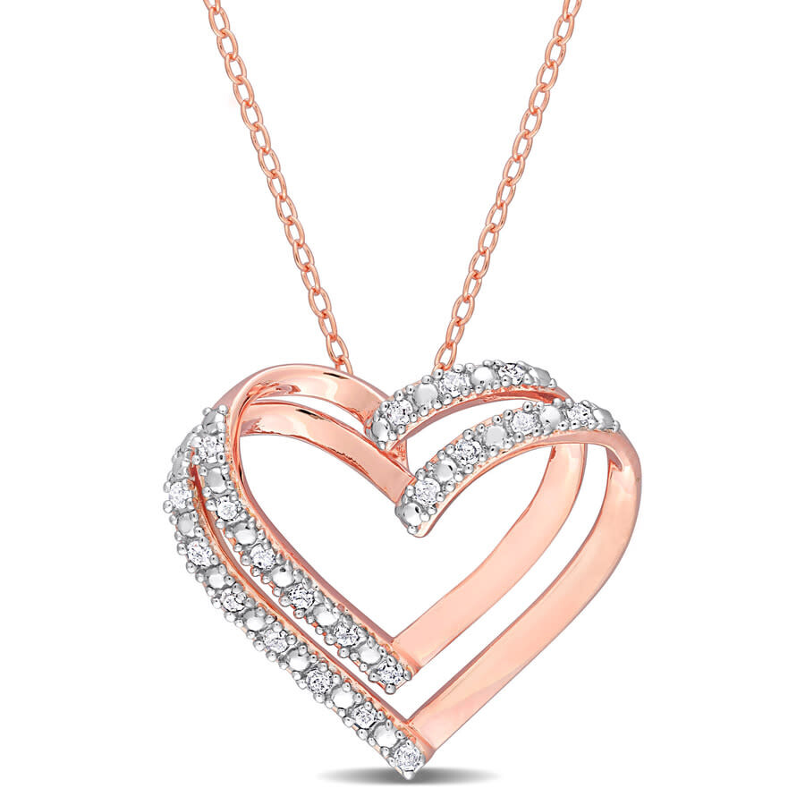 Shop Amour 1/5 Ct Tw Diamond Open Heart Pendant With Chain In Rose Plated Sterling Silver In Pink