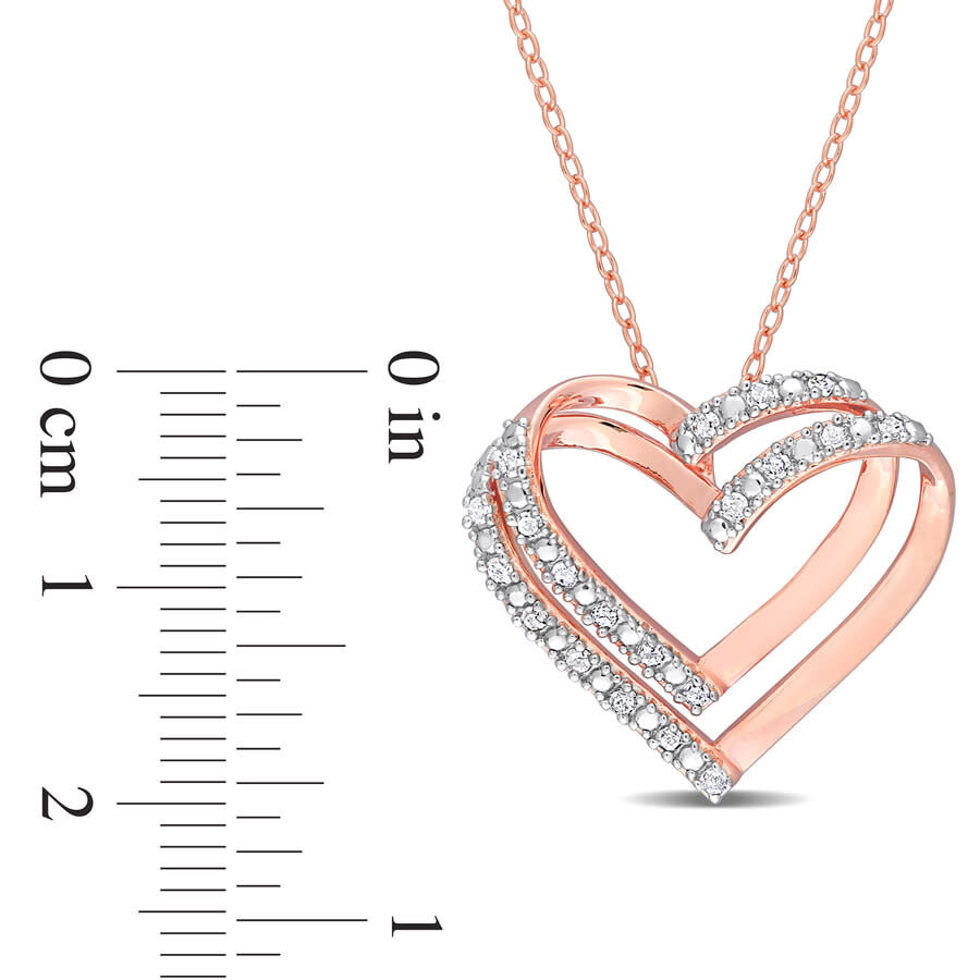 Amour 1/5 Ct Tw Diamond Open Heart Pendant With Chain In Rose Plated Sterling Silver In Pink