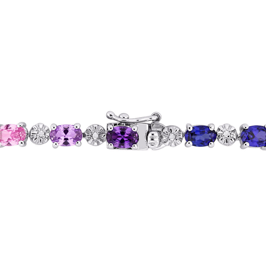 Amour 9-7/8 Ct Tgw Multi-color Created Sapphire And Diamond-accent Tennis Bracelet In Sterling Silve In White