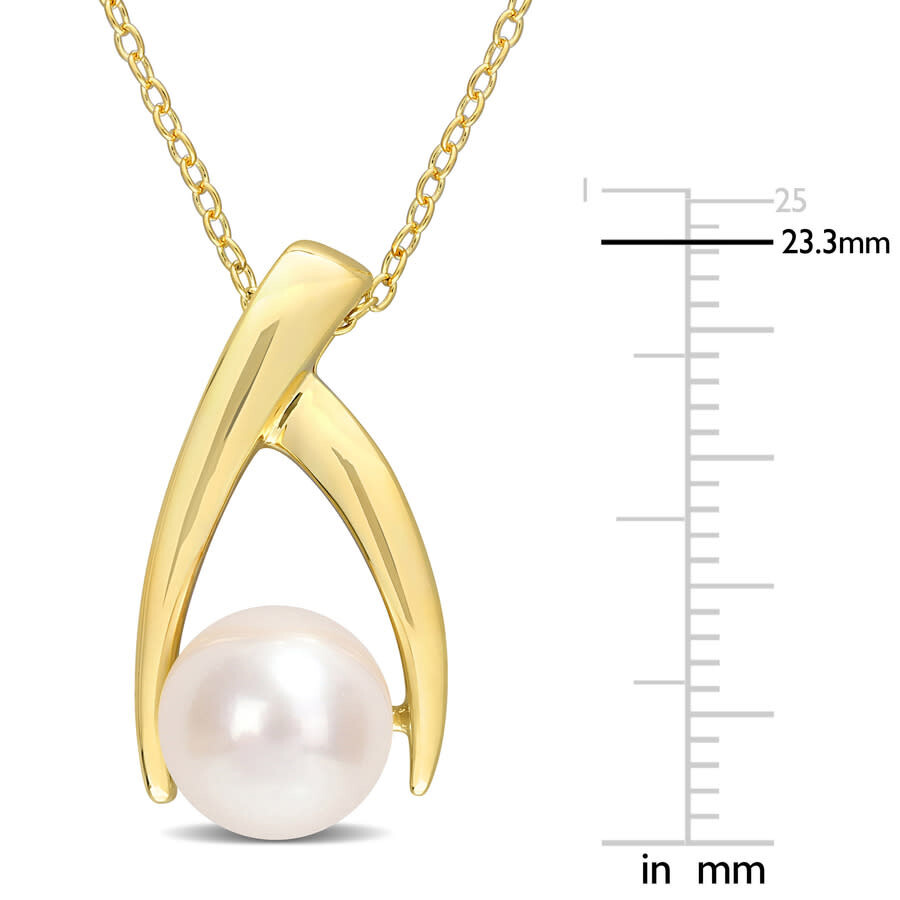 Amour 9-9.5mm Freshwater Cultured Pearl Crisscross Pendant With Chain In Yellow Plated Sterling Silv In Two-tone
