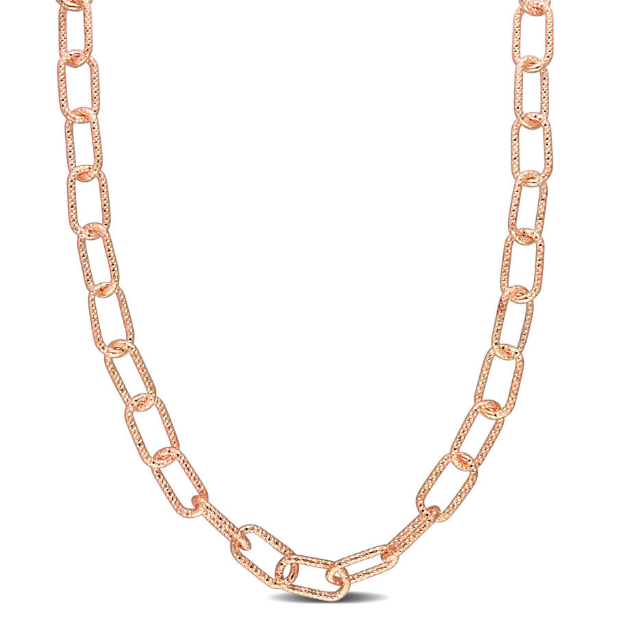 Shop Amour 9mm Fancy Paperclip Chain Necklace In Rose Plated Sterling Silver In Rose Gold-tone