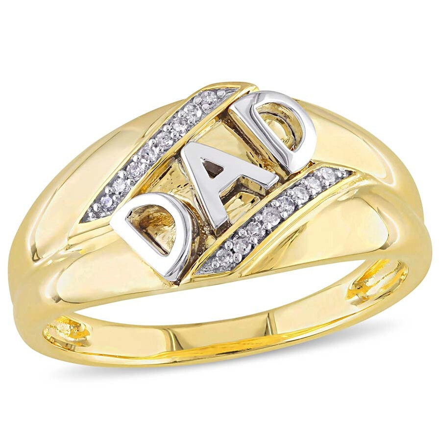 Shop Amour Diamond Men's "dad" Ring In 10k Yellow Gold In Two Tone  / Gold / Gold Tone / White / Yellow