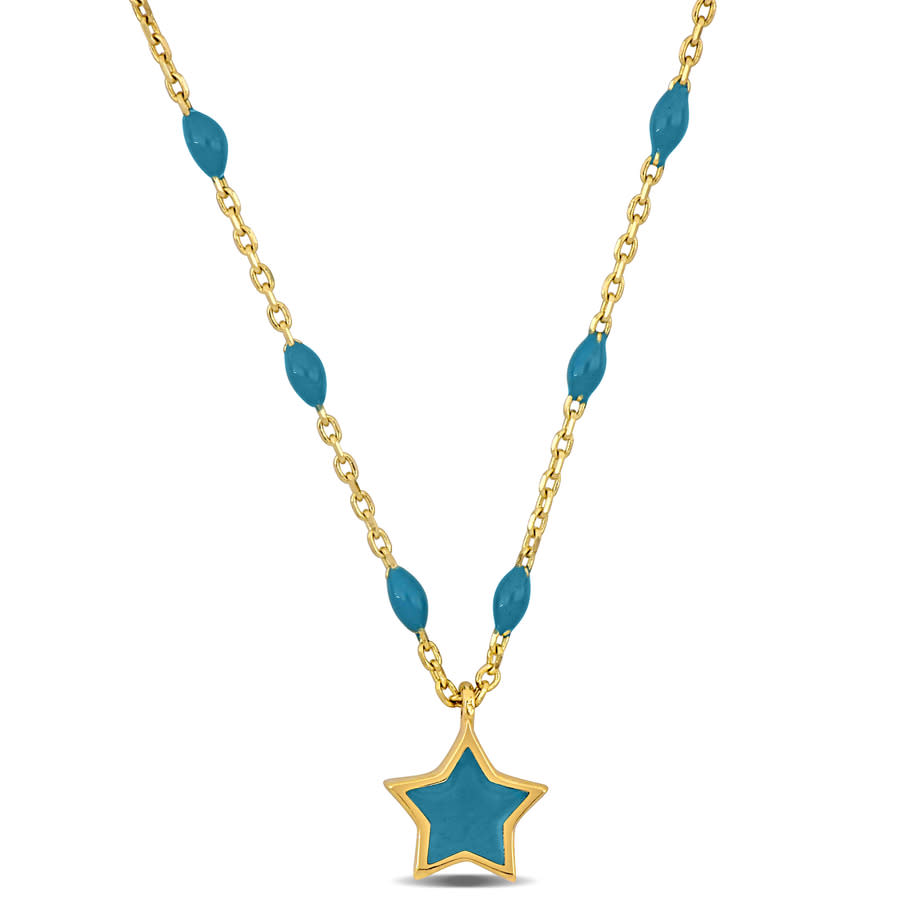 Blue Star Necklace In 14k Yellow Gold