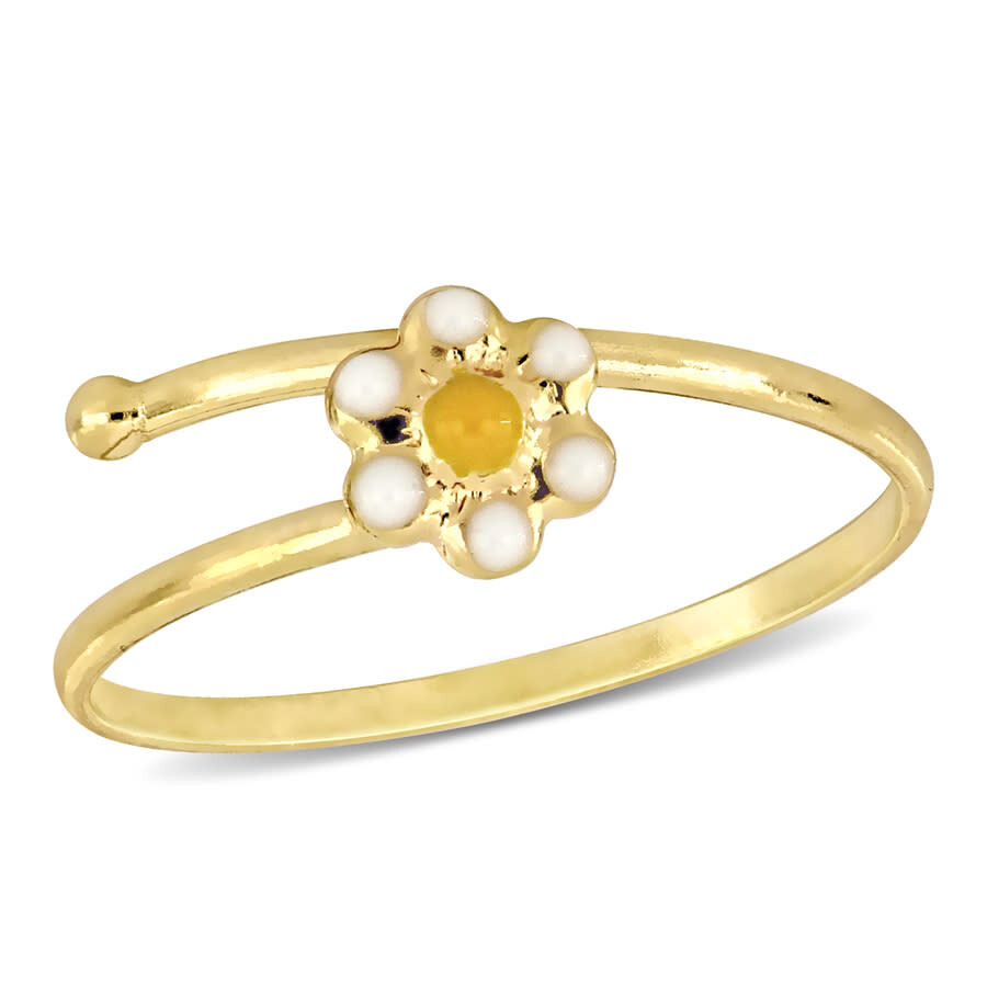 Amour Children's White And Yellow Enamel Daisy Flower Adjustable Ring In 14k Yellow Gold In Yellow
