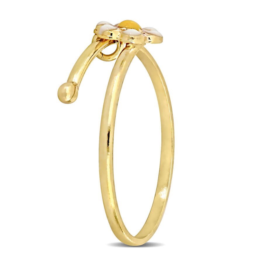 Amour Children's White And Yellow Enamel Daisy Flower Adjustable Ring In 14k Yellow Gold In Yellow