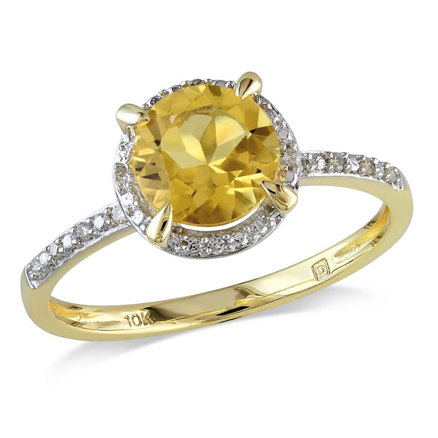 Shop Amour Halo Diamond And Citrine Engagement Ring In 10k Yellow Gold In Gold / White / Yellow