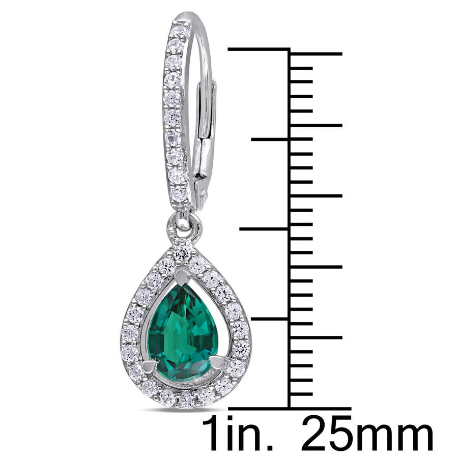 Amour Created Emerald And White Sapphire Teardrop Leverback Earrings In Sterling Silver In White