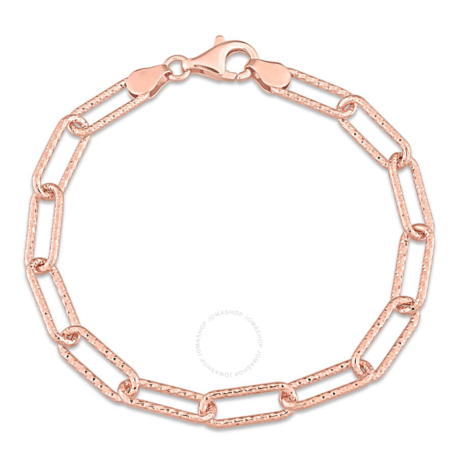 Amour 6mm Fancy Cut Oval Link Bracelet In Rose Plated Sterling Silver In Rose Gold-tone