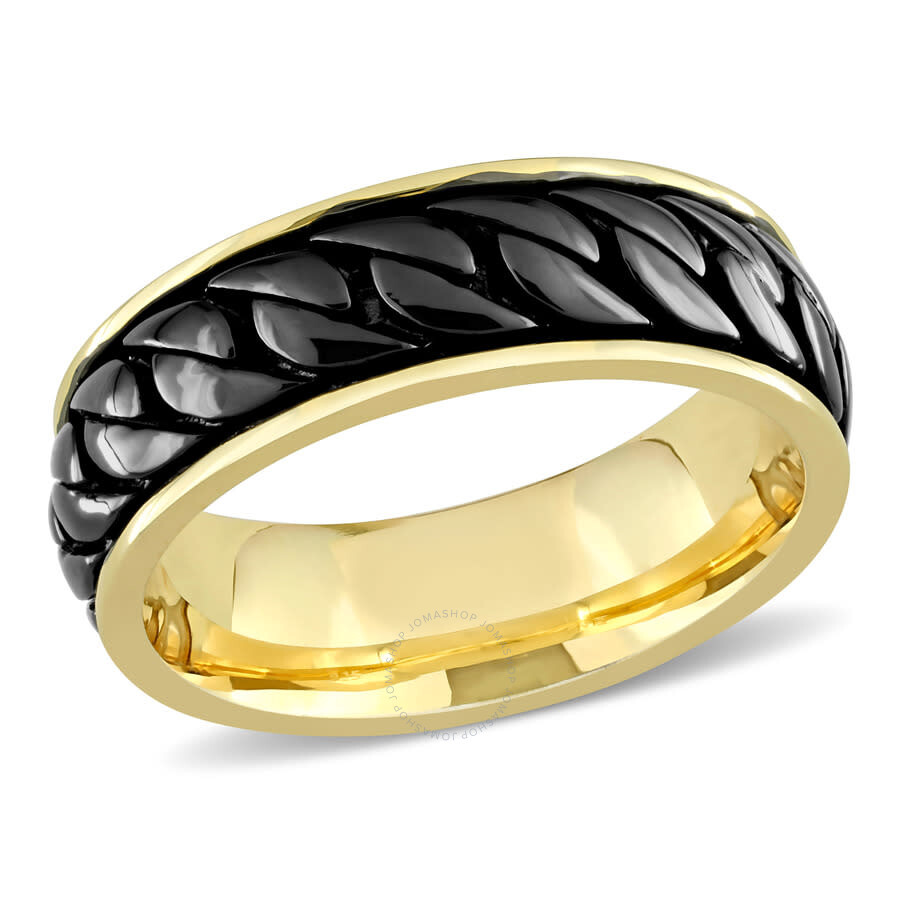 Shop Amour Ribbed Design Men's Ring In Yellow Plated Sterling Silver With Black Rhodium Plating