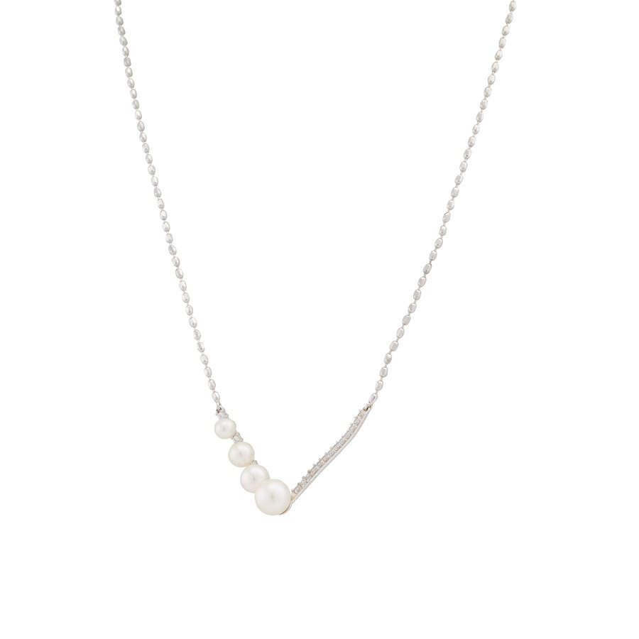 Amour Freshwater Cultured Pearl And 1/3 Ct Tgw Created White Sapphire Necklace In Sterling Silver In White