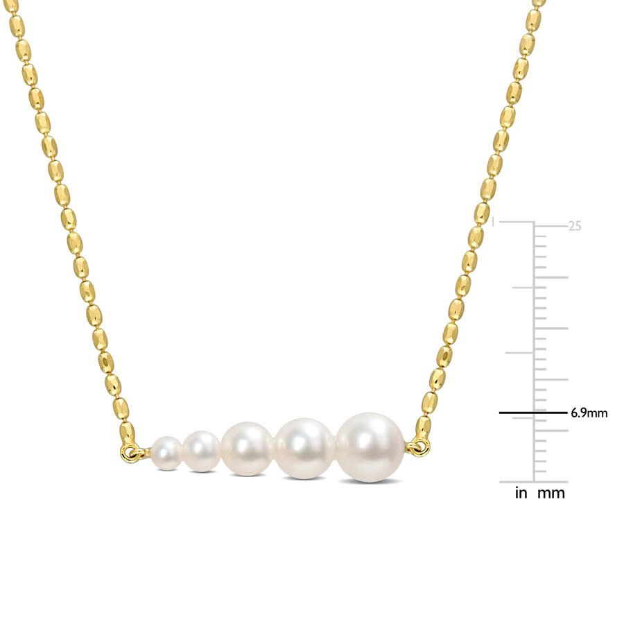 Shop Amour Freshwater Cultured Pearl Graduated Bar Necklace In Yellow Plated Sterling Silver