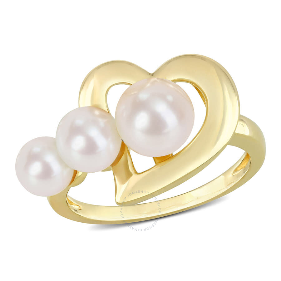 Shop Amour Freshwater Cultured Pearl Heart Ring In Yellow Plated Sterling Silver