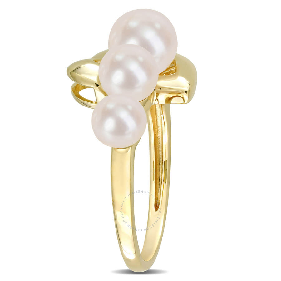 Amour Freshwater Cultured Pearl Heart Ring In Yellow Plated Sterling Silver In Yellow