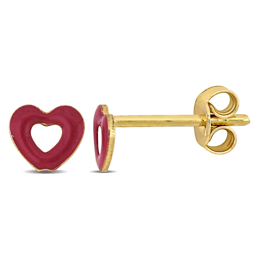Amour Heart Enamel Stud Earrings In 14k Yellow Gold In Yellow