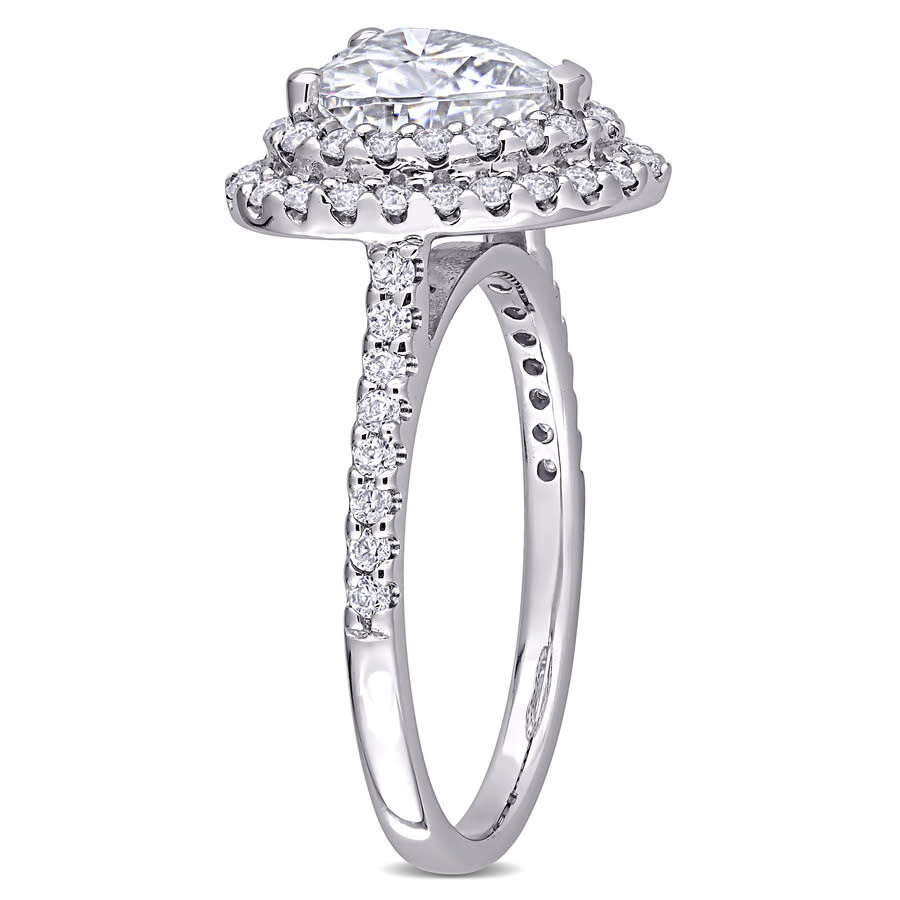 Amour 2 5/8 Ct Dew Created Moissanite Double Heart Halo Engagement Ring In 10k White Gold In White