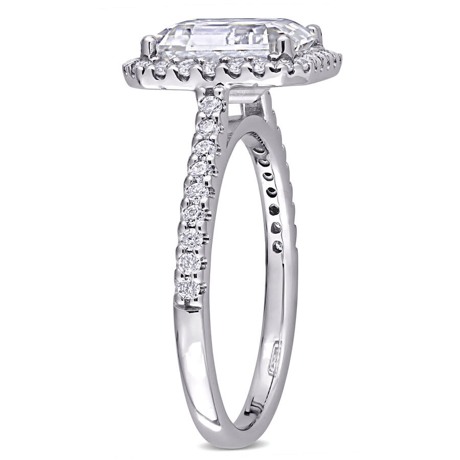 Amour 2 7/8 Ct Dew Emerald Created Moissanite Halo Engagement Ring In 10k White Gold In White