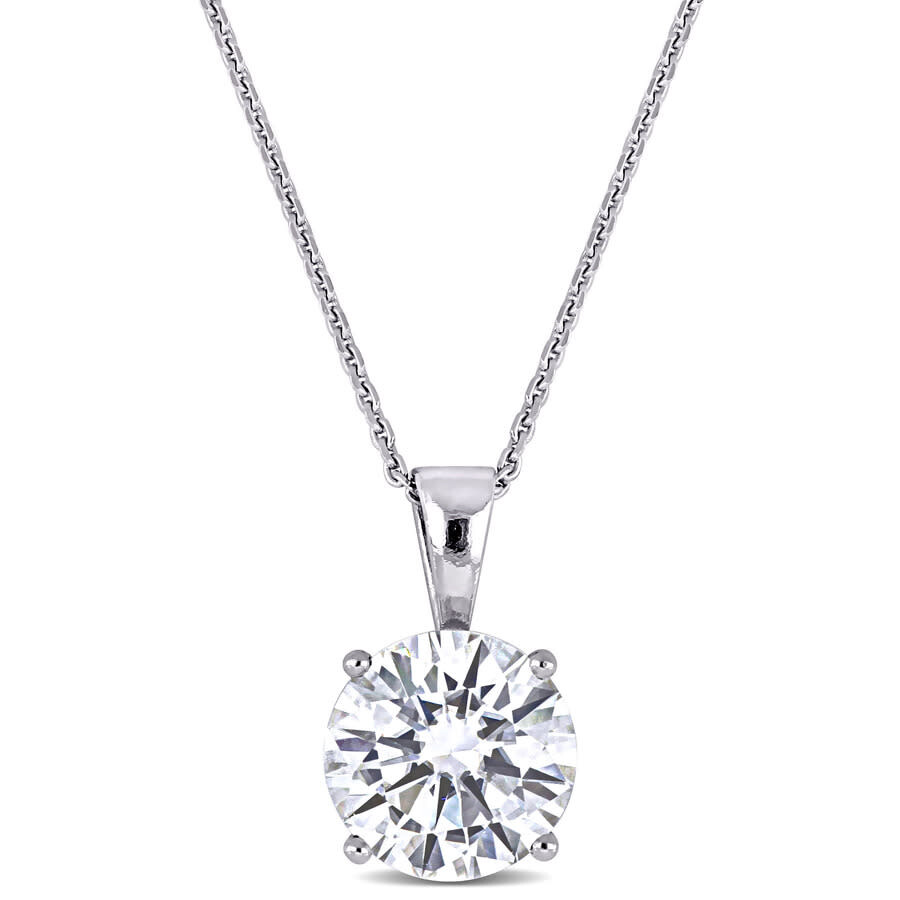 Amour 2 Ct Dew Created Moissanite Solitaire Pendant With Chain In 14k White Gold In White