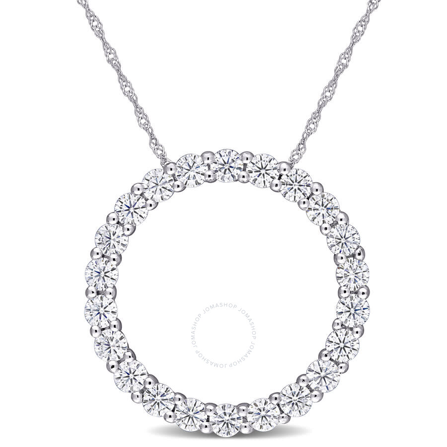 Amour 2 1/5 Ct Dew Created Moissanite Circle Pendant With Chain In 14k White Gold In White