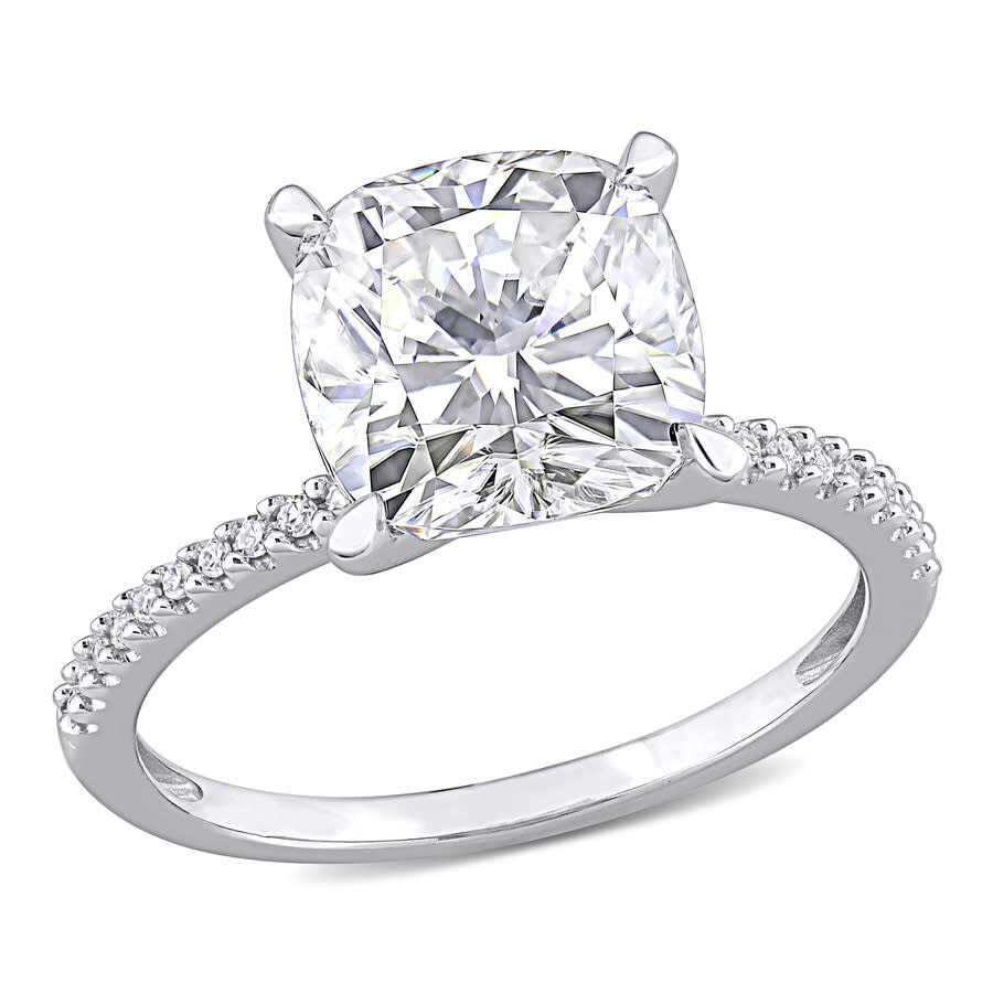 Amour 3 1/2 Ct Dew Created Moissanite And 1/10 Ct Tw Diamond Engagement Ring In 14k White Gold In White