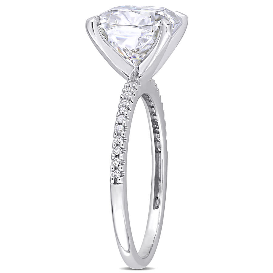 Amour 3 1/2 Ct Dew Created Moissanite And 1/10 Ct Tw Diamond Engagement Ring In 14k White Gold In White