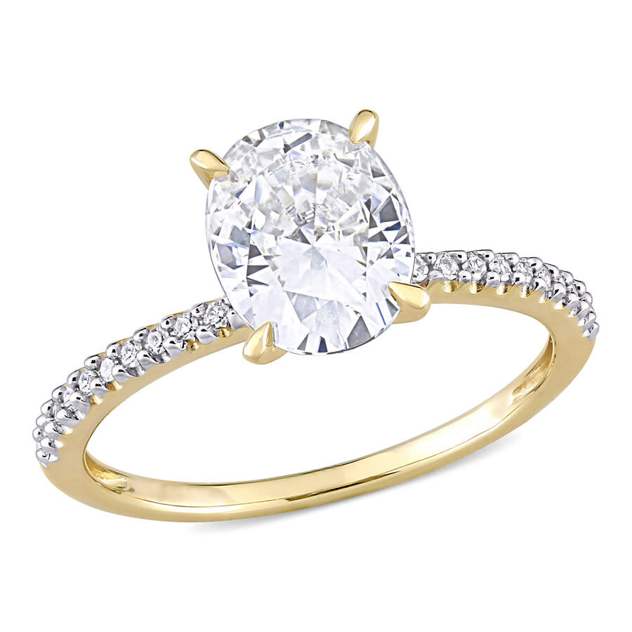 Amour 2 Ct Dew Created White Moissanite And 1/10 Ct Tw Diamond Oval Solitaire Engagement Ring In 14k In White