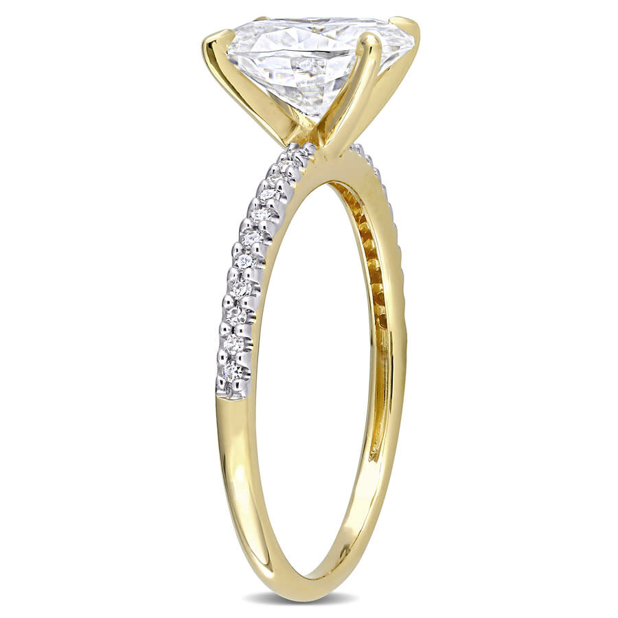 Amour 2 Ct Dew Created White Moissanite And 1/10 Ct Tw Diamond Oval Solitaire Engagement Ring In 14k In White