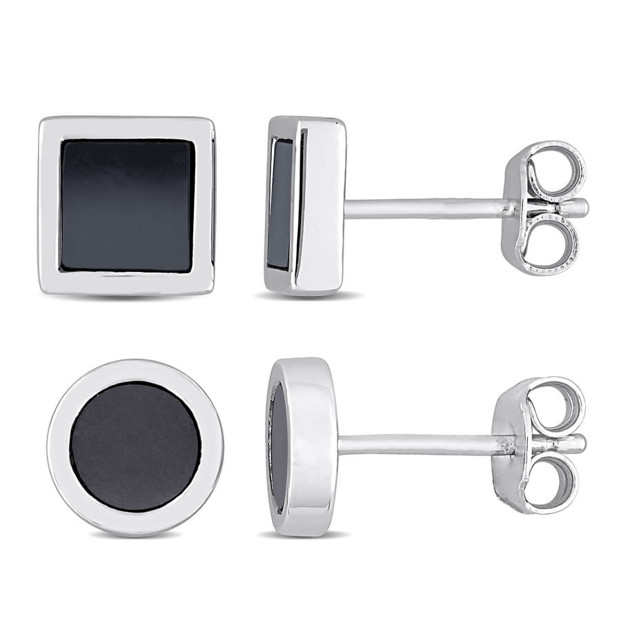 Amour Men's 2-piece Set 1 5/8ct Tgw Hematite Square And Round Stud Earrings In Sterling Silver In White
