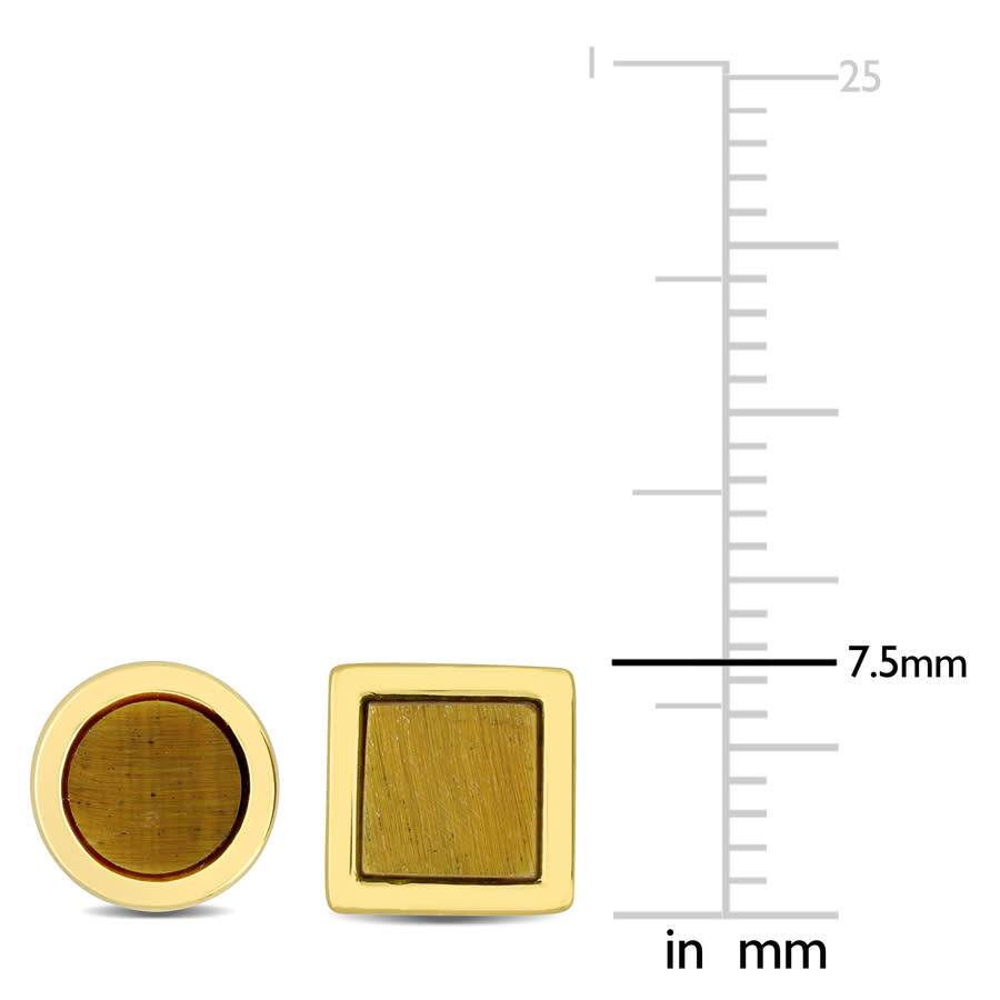 Amour Men's 2-piece Set 1 5/8ct Tigers Eye Square And Round Stud Earrings In Yellow Silver In Yellow