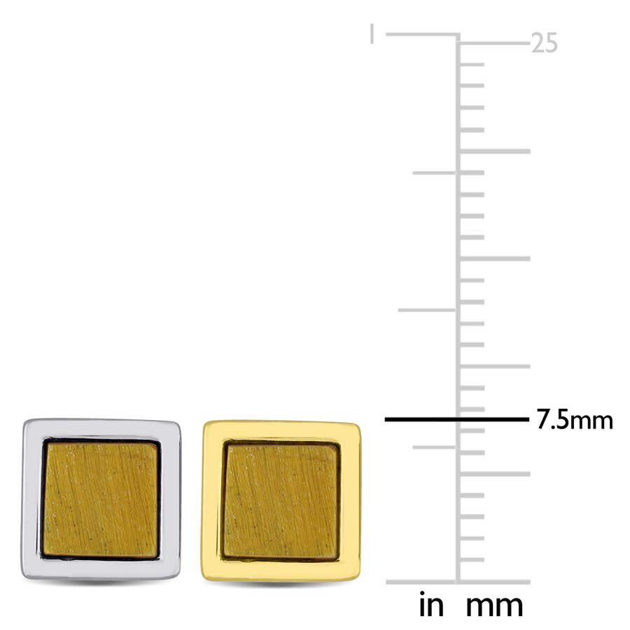 Amour Men's 2-piece Set 2ct Tgw Tigers Eye Square Stud Earrings In Yellow And Sterling Silver In Yellow