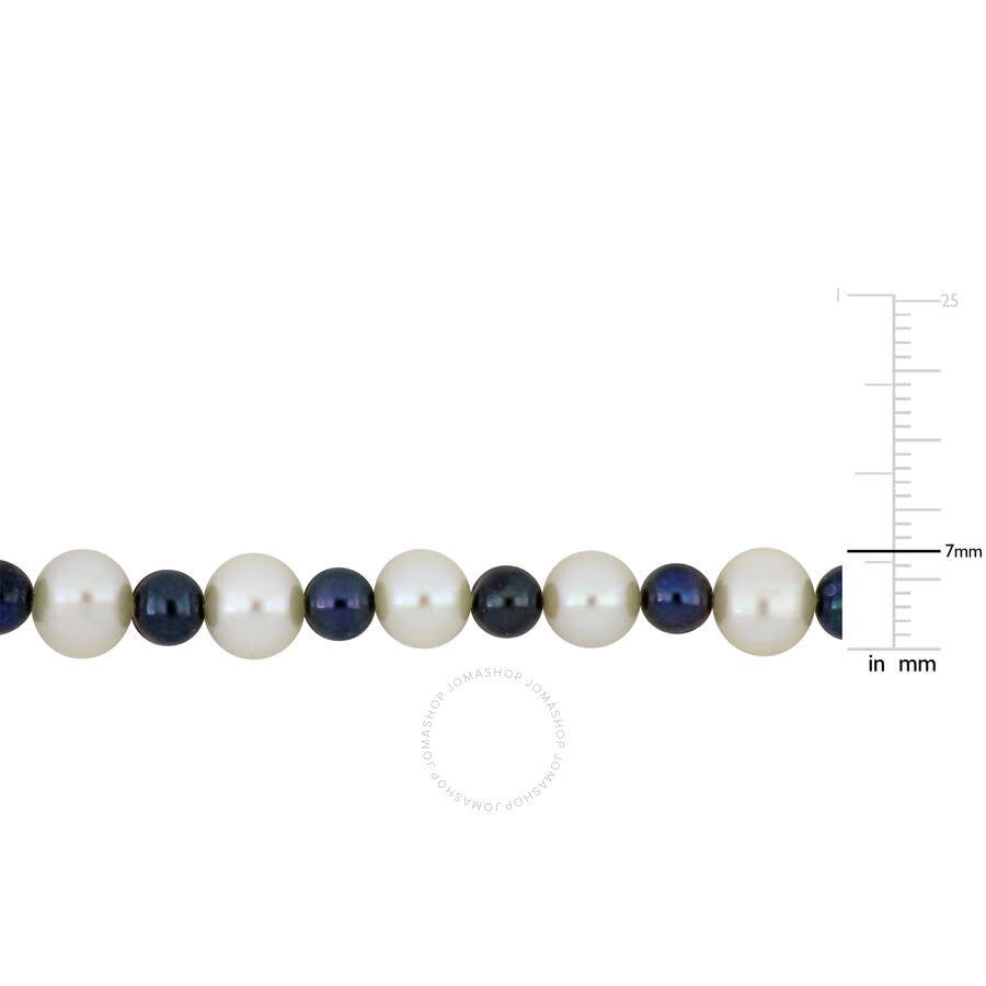 Amour Men's 5-7.5mm Cultured Freshwater Black And White Pearl Necklace Sterling Silver Clasp - 20 In In Black