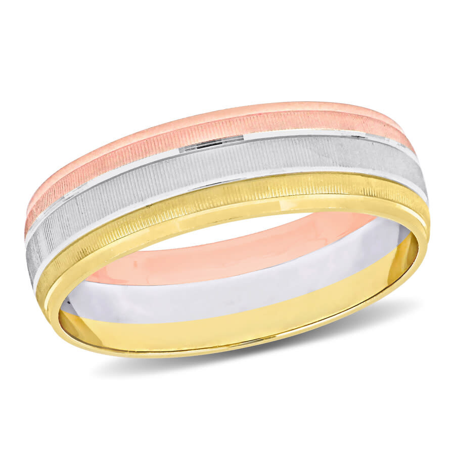 Shop Amour Men's 6mm Brushed Finish Wedding Band In 14k 3-tone Rose In Yellow/pink/white/gold Tone