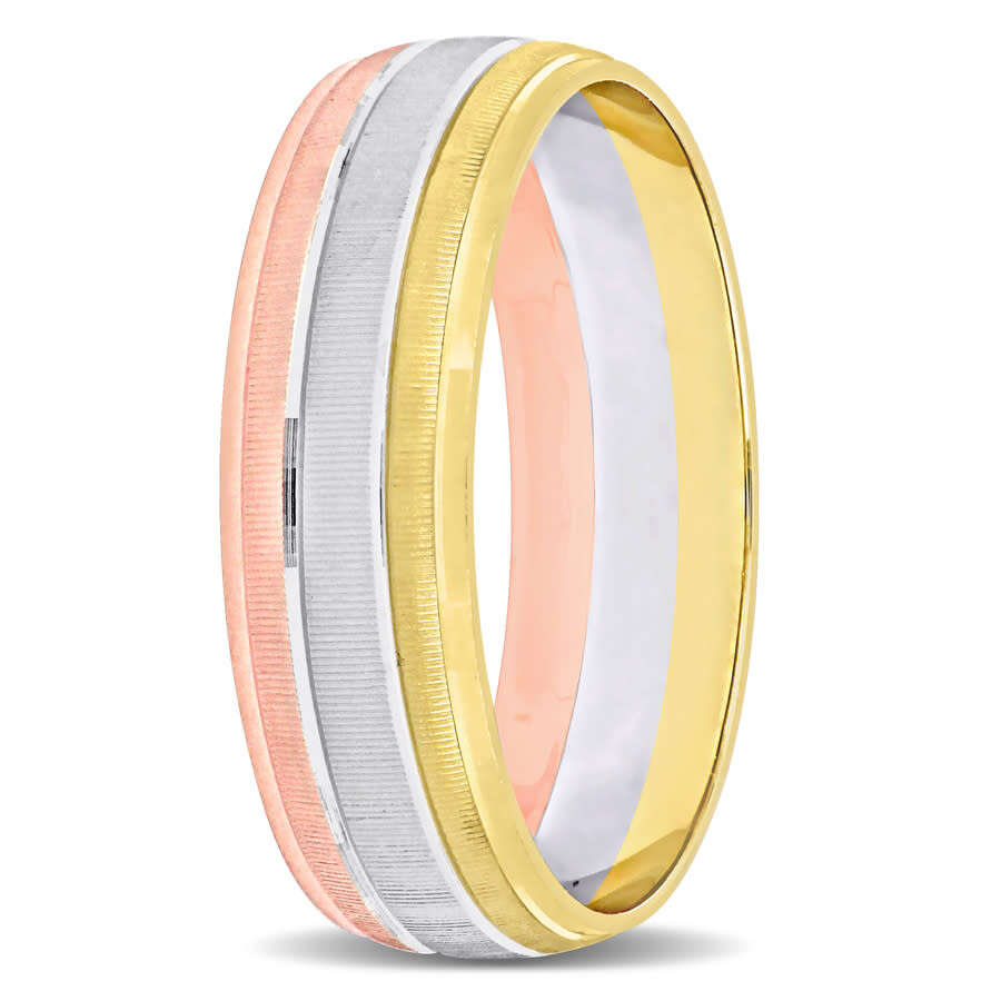 Shop Amour Men's 6mm Brushed Finish Wedding Band In 14k 3-tone Rose In Yellow/pink/white/gold Tone