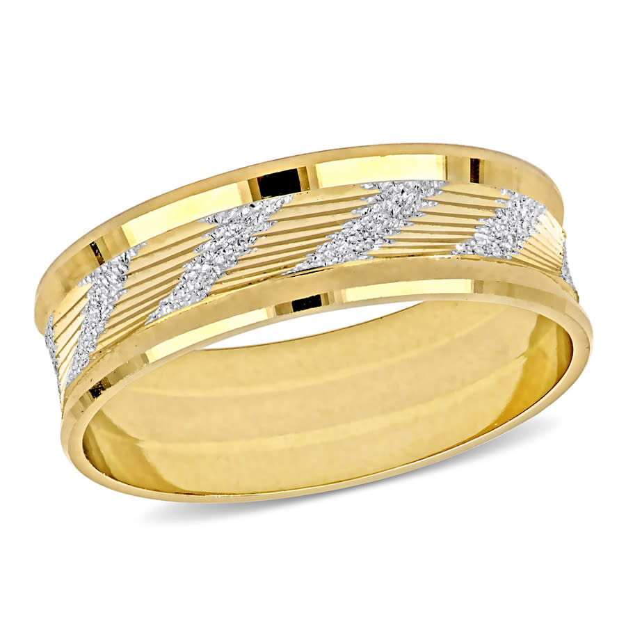 Shop Amour Men's 6mm Ribbed And Striped Curved Wedding Band In 14k Yellow Gold