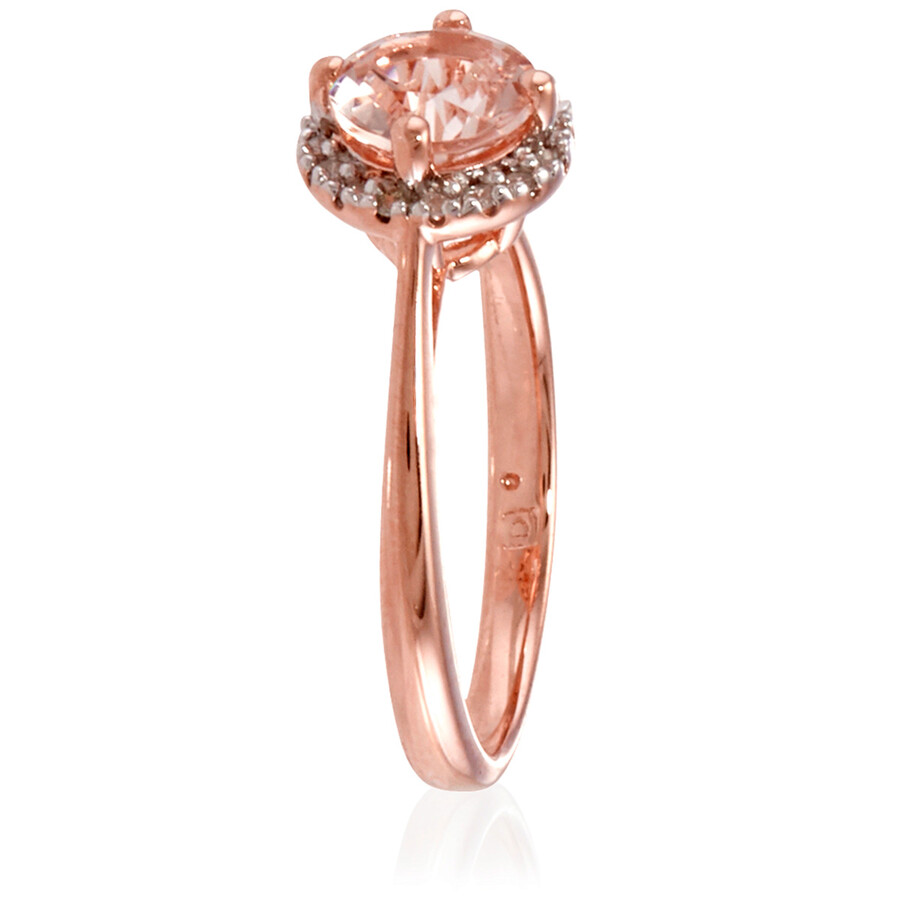 Amour 1/10 Ct Tw Diamond And Morganite Halo Ring In Rose Plated Sterling Silver In Rose / Silver