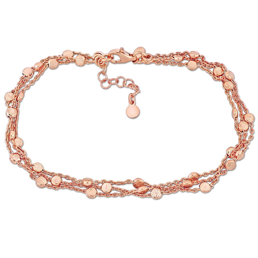 Multi-strand Anklet With Lobster Clasp In Rose Plated Sterling Silver - 9 In.