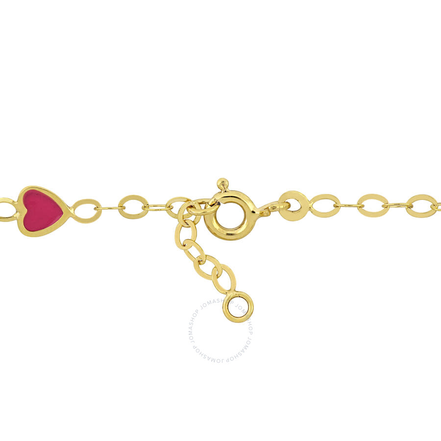 Amour Pink Enamel Heart Charm Link Chain Station Bracelet In 14k Yellow Gold - 7 In. In Yellow