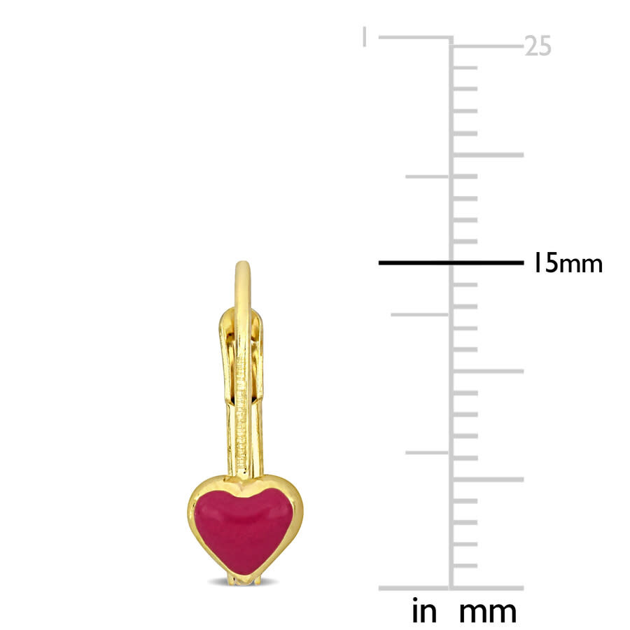 Amour Pink Enamel Heart Leverback Earrings In 14k Yellow Gold In Yellow