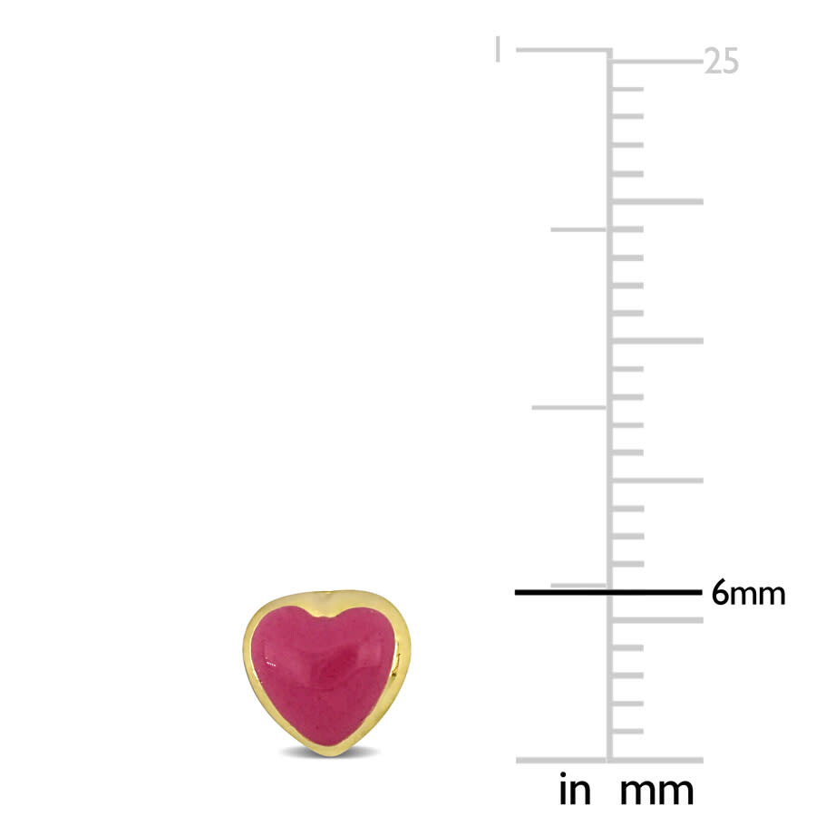 Amour Pink Enamel Heart Stud Earrings In 14k Yellow Gold In Yellow