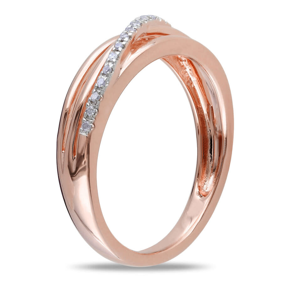 Amour Diamond Crossover Ring In Pink Plated Sterling Silver In Two-tone
