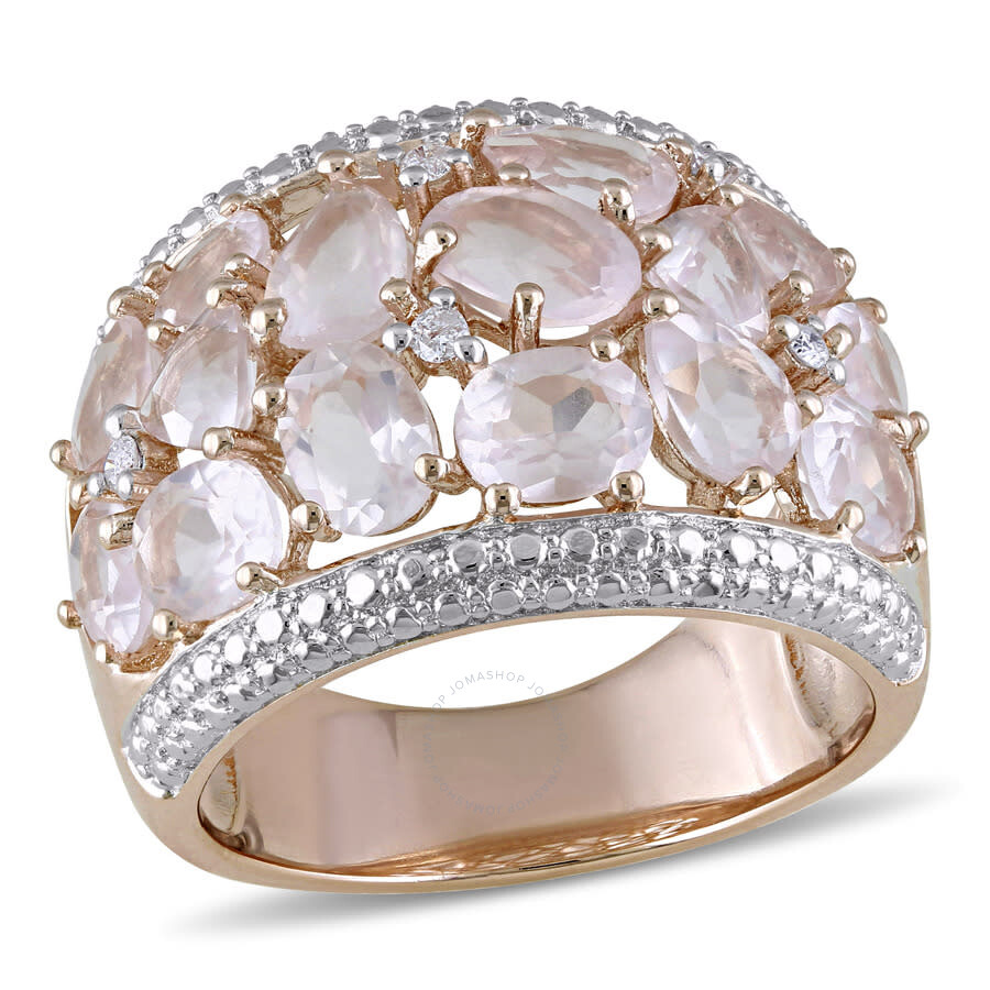 Shop Amour 6 Ct Tgw Rose Quartz And Diamond Accent Floral Ring In Rose Plated Sterling Silver In Pink