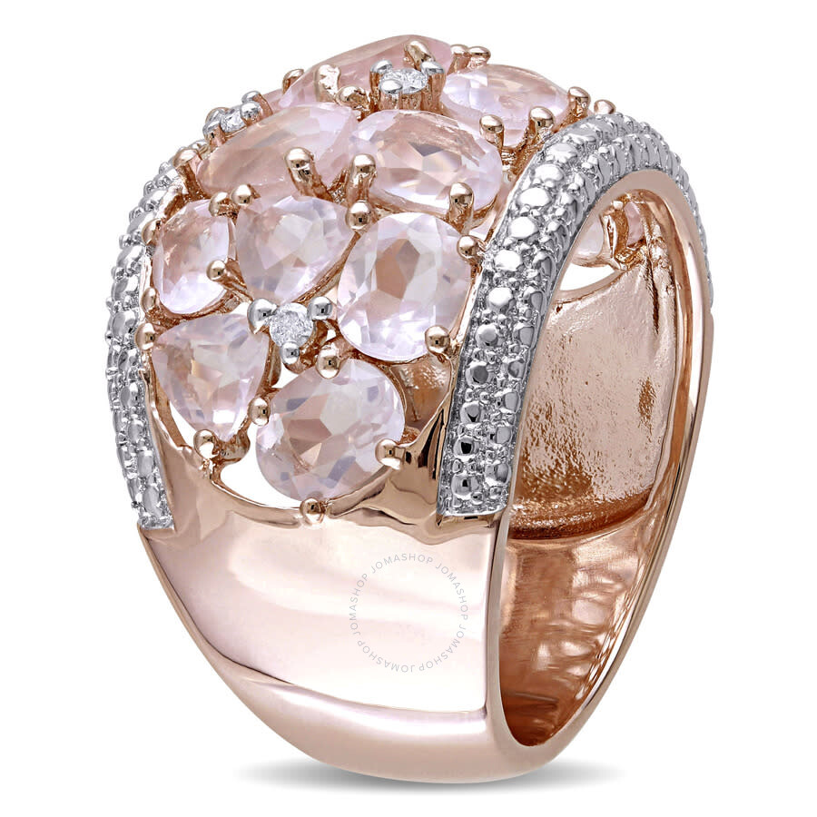 Amour 6 Ct Tgw Rose Quartz And Diamond Accent Floral Ring In Rose Plated Sterling Silver In Pink