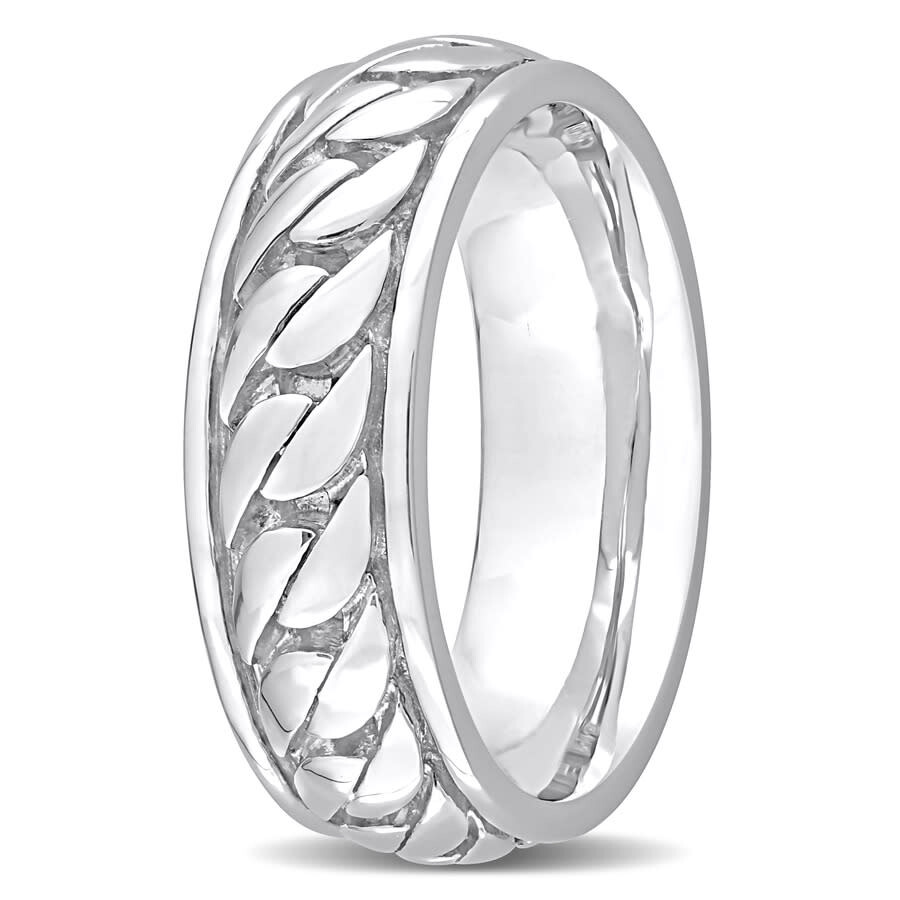 Amour Ribbed Design Men's Ring In Sterling Silver In White
