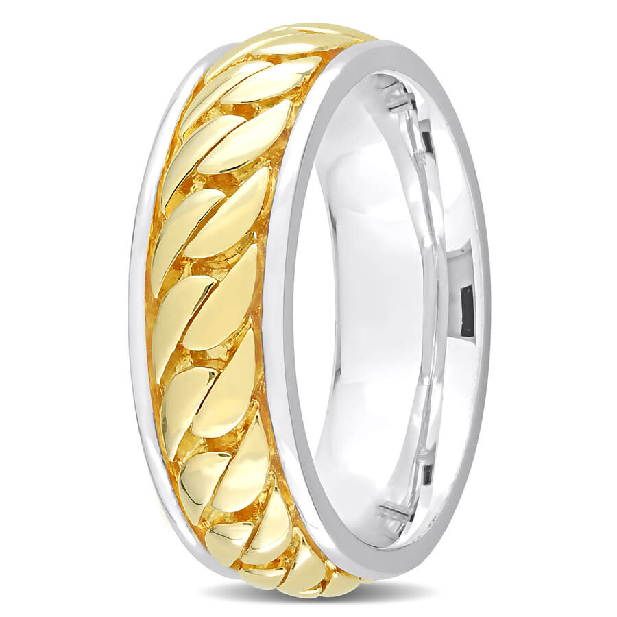 Amour Ribbed Design Men's Ring In Sterling Silver With Yellow Gold Plating In Two Tone