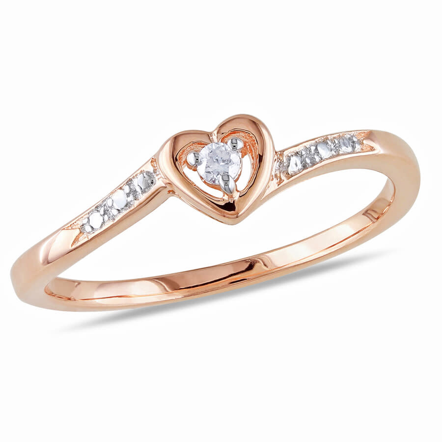 Shop Amour Diamond Heart Ring In Rose Plated Sterling Silver In Pink