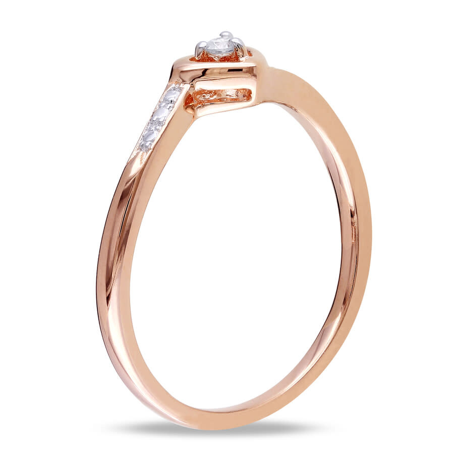 Amour Diamond Heart Ring In Rose Plated Sterling Silver In Pink