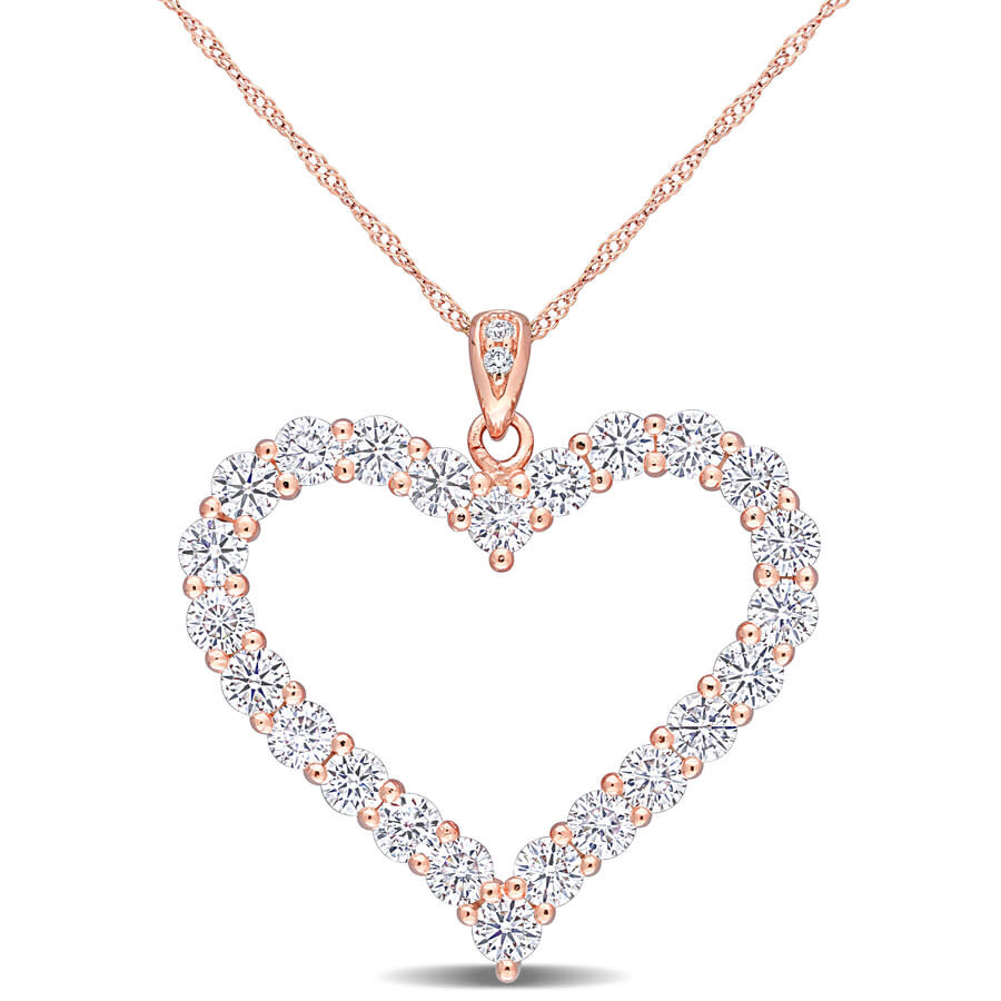 Amour 2 2/5 Ct Dew Created Moissanite Heart Pendant With Chain In Rose Gold Plated Sterling Silver In Rose Gold-tone