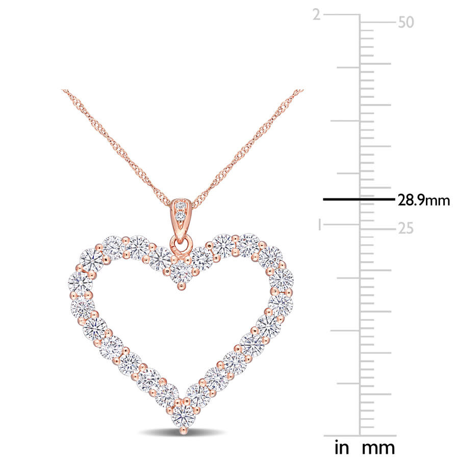 Amour 2 2/5 Ct Dew Created Moissanite Heart Pendant With Chain In Rose Gold Plated Sterling Silver In Rose Gold-tone