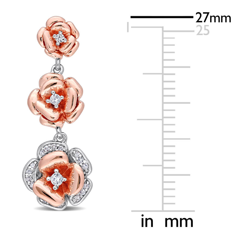 Amour 1/8 Ct Tgw Created White Sapphire And 1/10 Ct Tw Diamond Graduated Rose Earrings In Rose Plate In Two Tone