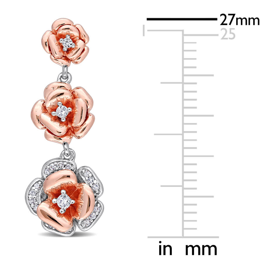 Shop Amour 1/8 Ct Tgw Created White Sapphire And 1/10 Ct Tw Diamond Graduated Rose Earrings In Rose Plate In Two Tone